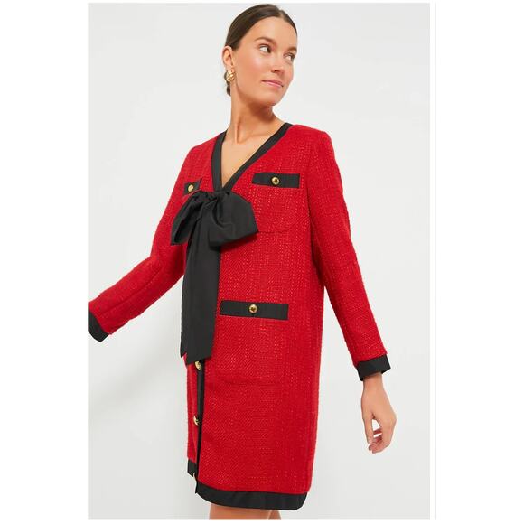 Tuckernuck Pomander Place Red Coco Tweed Bow Dress - Picture 2 of 11